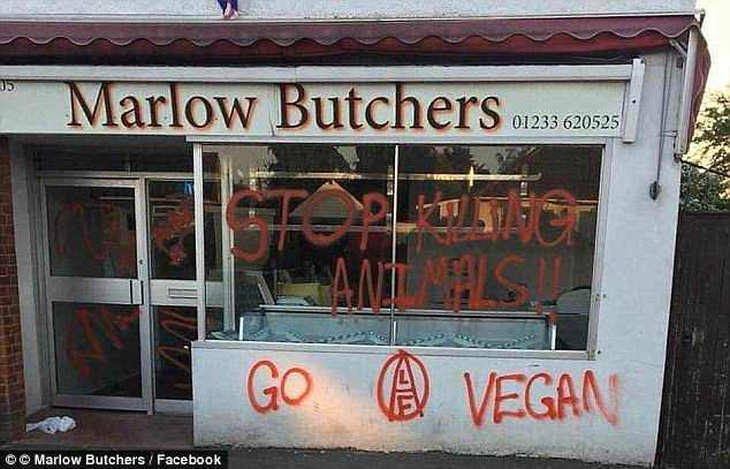 Những người ăn chay khủng bố cửa hàng bán thịt - Ảnh 3.