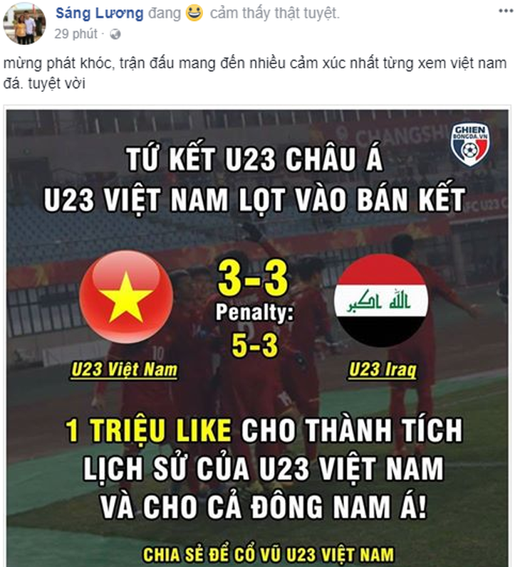 Mạng xã hội ngập tràn lời chúc mừng tuyển U23 Việt Nam - Ảnh 13.