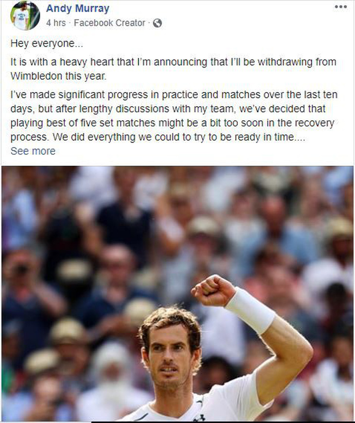 Andy Murray không tham dự Wimbledon 2018 - Ảnh 2.
