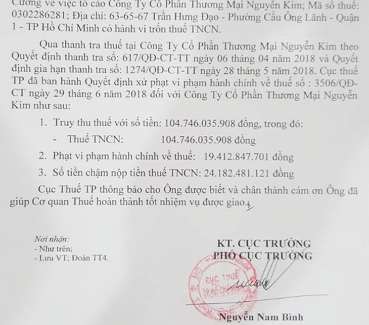 Điện máy Nguyễn Kim bị xử phạt, truy thu thuế hơn 148 tỉ đồng - Ảnh 1.