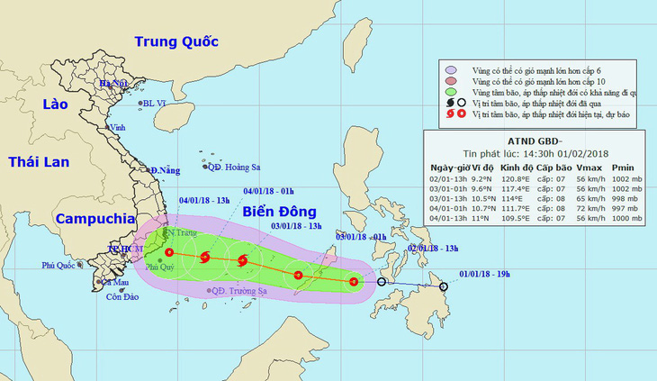 Áp thấp nhiệt đới di chuyển nhanh, tối 2-1 vào biển Đông - Ảnh 1.