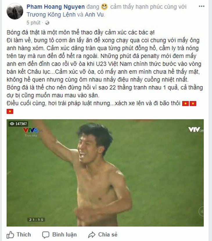 Mạng xã hội ngập tràn lời chúc mừng tuyển U23 Việt Nam - Ảnh 6.