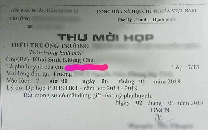 Cô giáo gửi thư mời Khai Sinh Không Cha đã bị xử lý nội bộ - Ảnh 1.