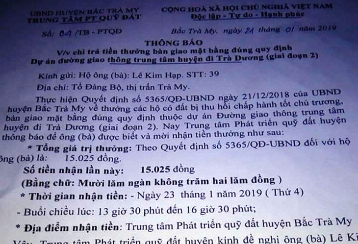 Được thưởng 15.025 đồng vì bàn giao mặt bằng đúng quy định - Ảnh 1.