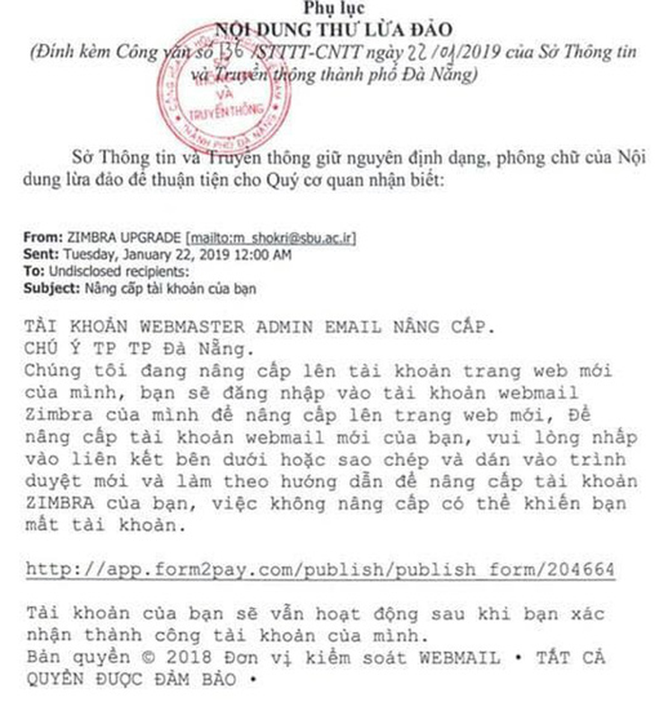 Tin tặc lại nhắm vào hệ thống email công vụ TP Đà Nẵng - Ảnh 1.