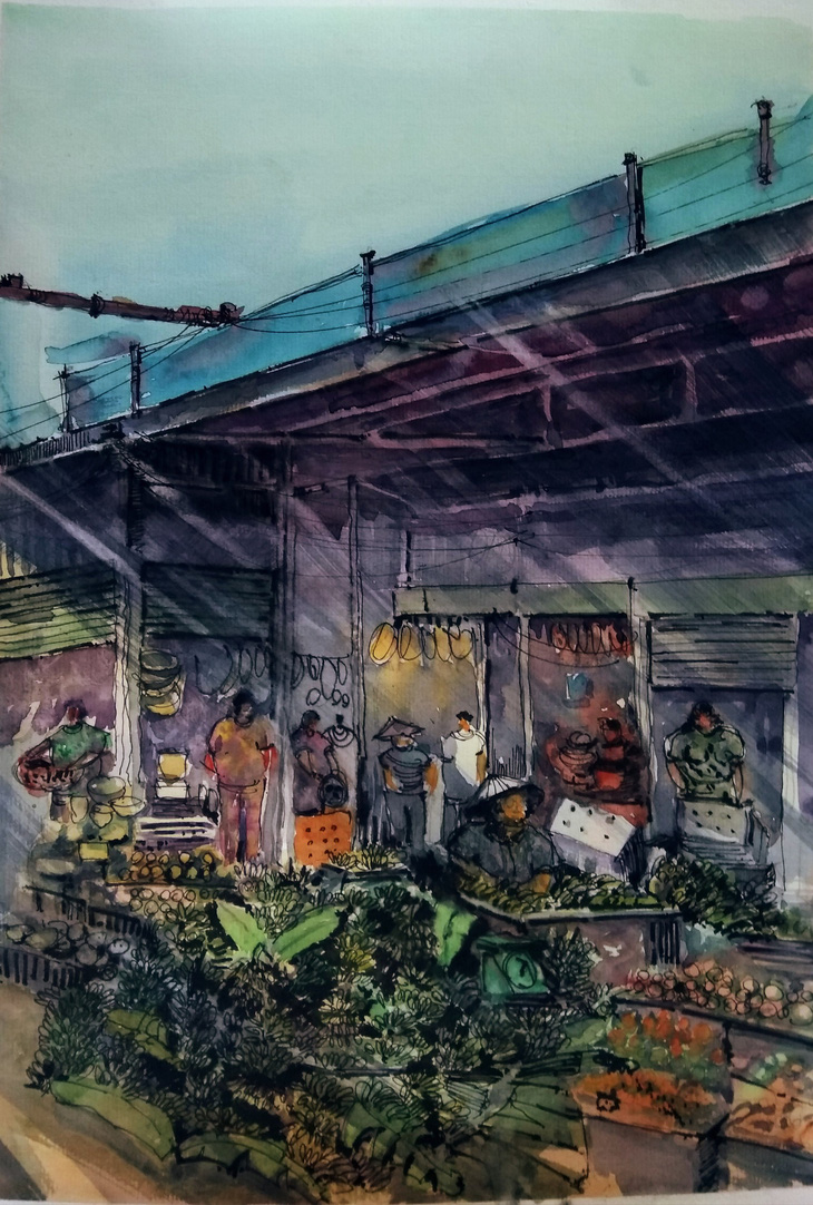 Thân thương với chợ Hàn, chợ Cồn trên tranh ký họa - Ảnh 7.