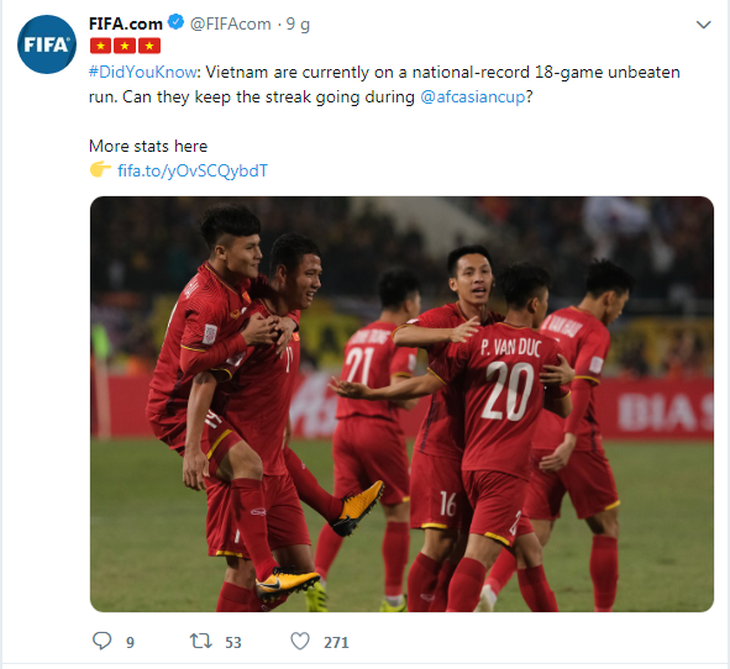 FIFA ghi nhận kỷ lục 18 trận bất bại của tuyển Việt Nam - Ảnh 1.