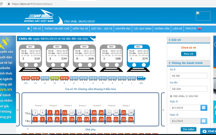 Khuyến cáo không mua vé tàu từ website không thuộc ngành đường sắt