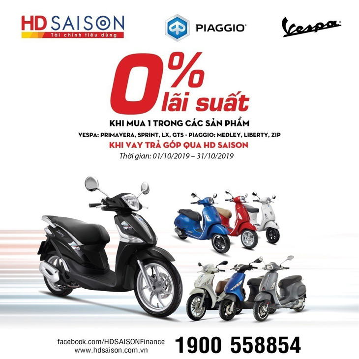 Ưu đãi lãi suất 0% hút người tiêu dùng mua trả góp xe Piaggio - Ảnh 1.