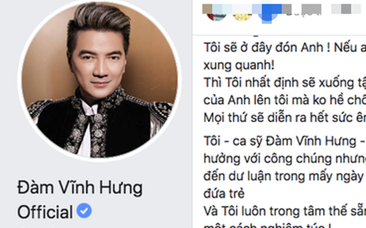 Tài khoản Đàm Vĩnh Hưng đăng lời xin lỗi: 