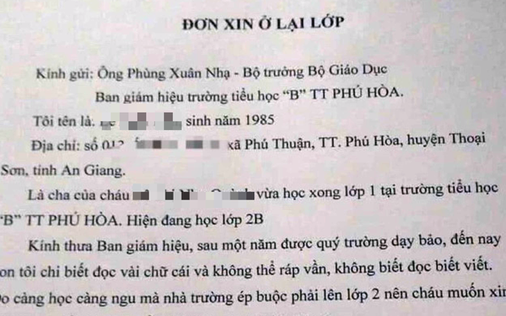 Cha xin cho con ở lại lớp 1 vì 