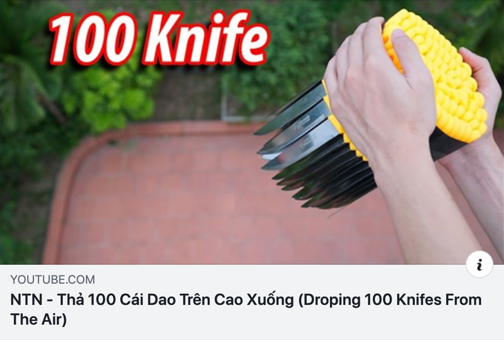 Rợn người với video thả 100 con dao từ trên cao của YouTuber Việt - Ảnh 1.