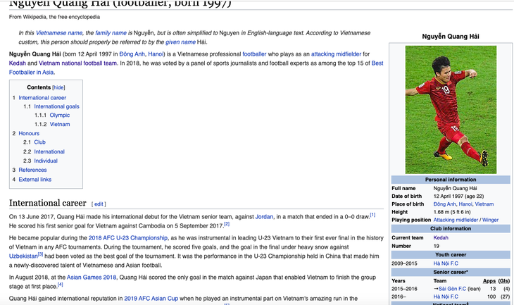 Quang Hải khoác áo CLB của Malaysia trên Wikipedia - Ảnh 2.