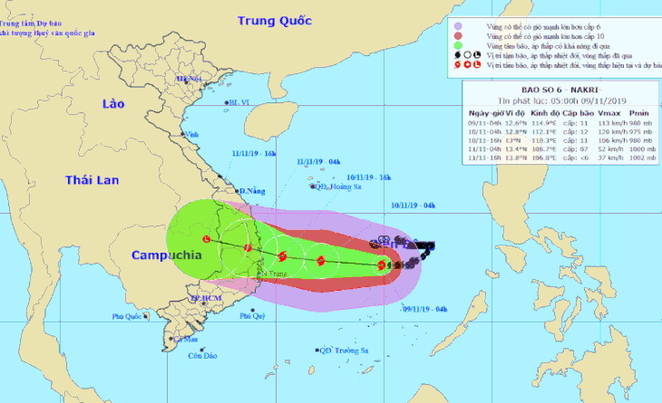 Bão số 6 lao về hướng bờ biển Quảng Ngãi đến Khánh Hòa
