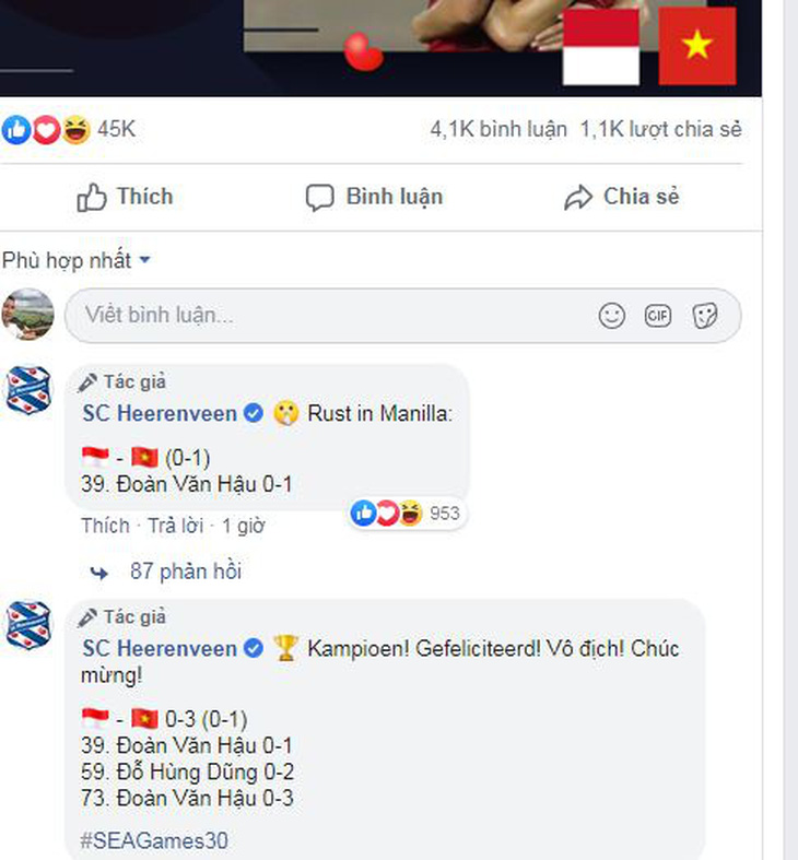 CLB Heerenveen của Đoàn Văn Hậu: Chúc mừng Việt Nam vô địch - Ảnh 2.
