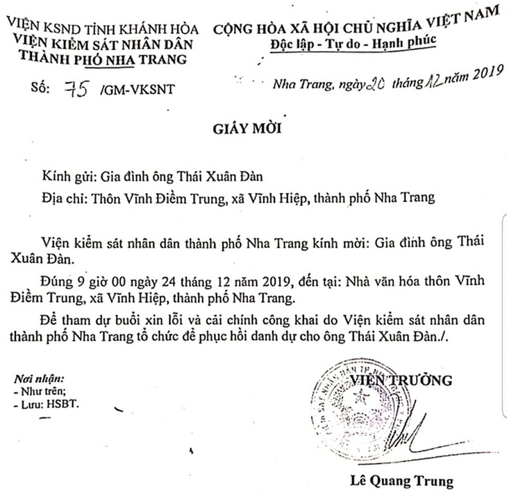 Đầu tuần tới, viện kiểm sát sẽ xin lỗi người 18 năm mang thân phận bị can oan ở Nha Trang - Ảnh 1.