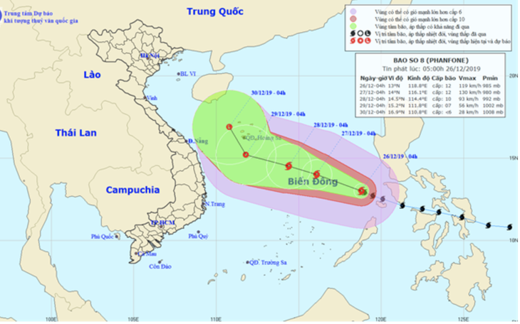 Bão Phanfone di chuyển chậm nhưng đang còn rất mạnh