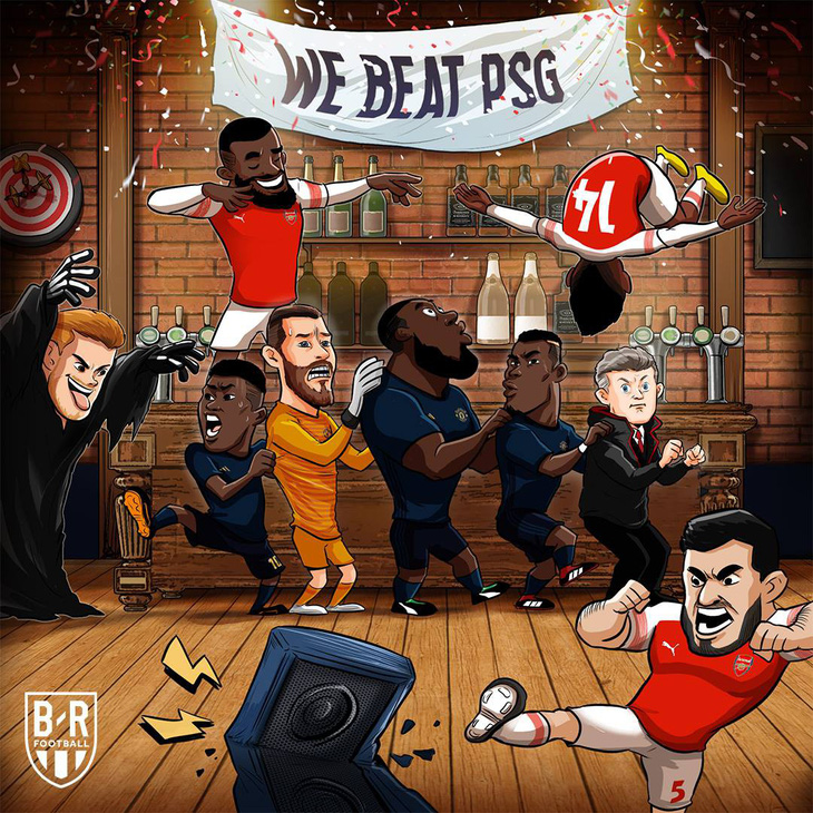 Ảnh chế Arsenal quậy phá tiệc mừng chiến thắng của M.U trước PSG - Ảnh 1.
