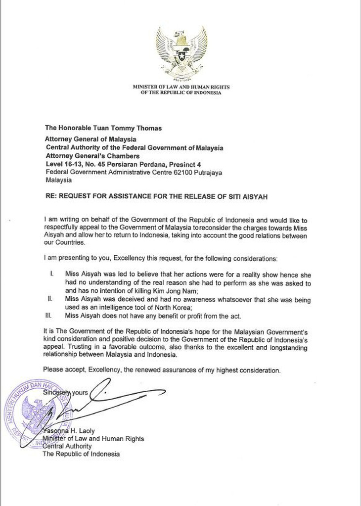 Hoãn xử Đoàn Thị Hương, chờ quyết định của Bộ trưởng Tư pháp Malaysia - Ảnh 2.