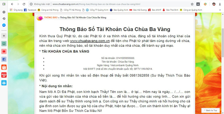 Tạm dừng hoạt động website của chùa Ba Vàng - Ảnh 2.