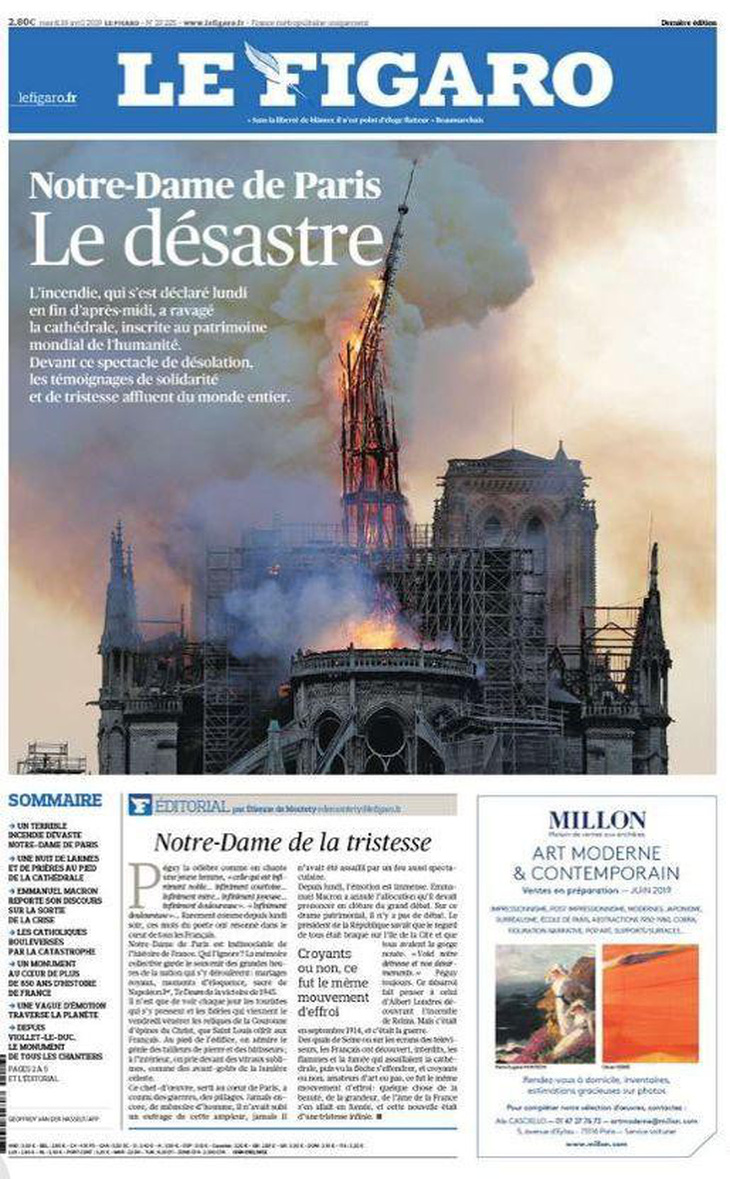 Trang nhất báo Pháp nói gì về vụ cháy Nhà thờ Đức Bà Paris? - Ảnh 2.