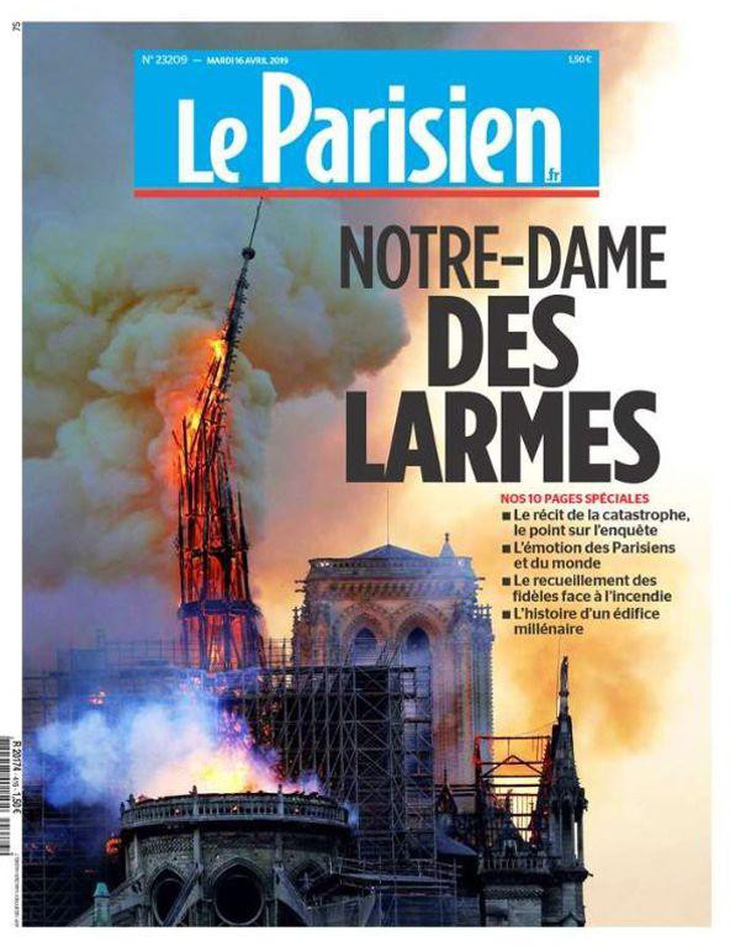 Trang nhất báo Pháp nói gì về vụ cháy Nhà thờ Đức Bà Paris? - Ảnh 3.