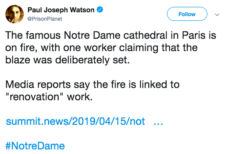 Nhiều thuyết âm mưu sau vụ cháy Nhà thờ Đức Bà Paris - Ảnh 2.