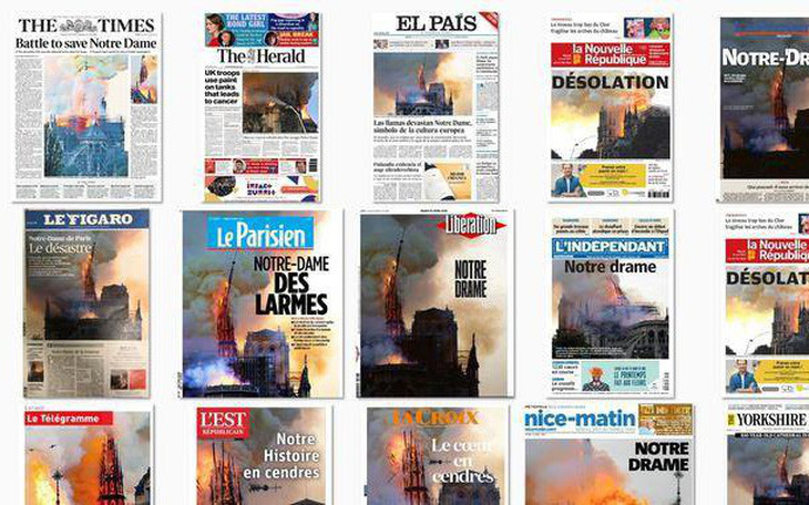 Trang nhất báo Pháp nói gì về vụ cháy Nhà thờ Đức Bà Paris?