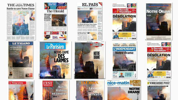 Trang nhất báo Pháp nói gì về vụ cháy Nhà thờ Đức Bà Paris? - Ảnh 1.
