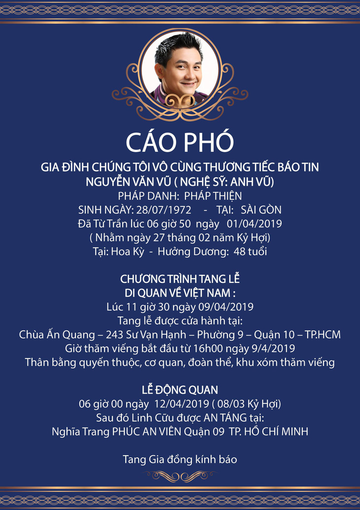 Ngày 9-4 thi hài Anh Vũ từ Mỹ sẽ về đến Việt Nam - Ảnh 2.