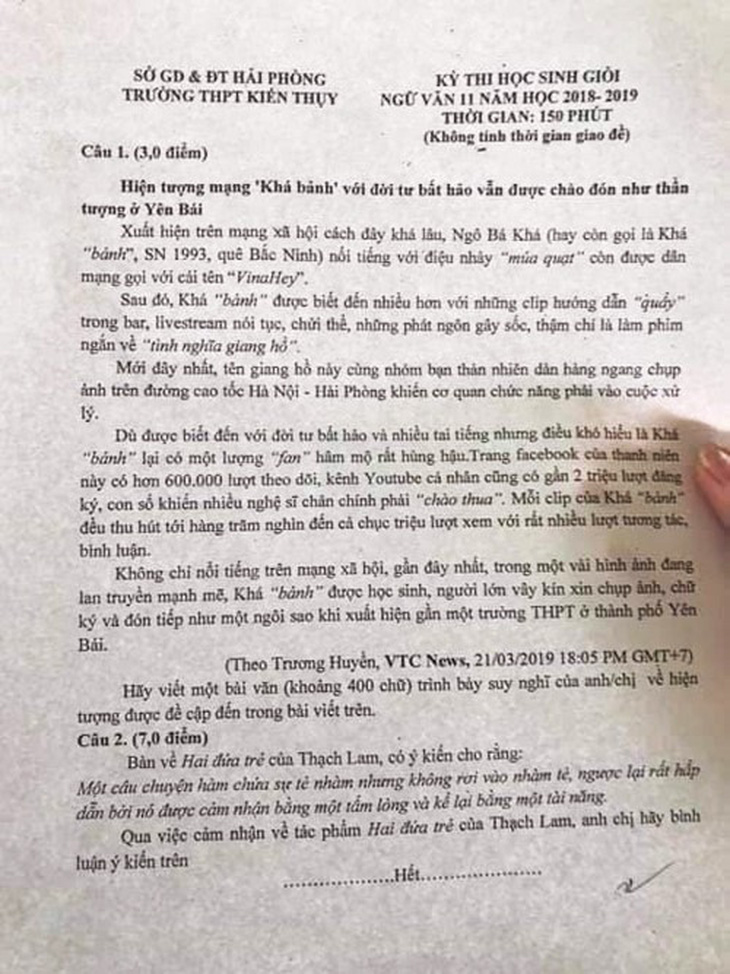 Tranh cãi quanh vụ Khá bảnh vào đề thi học sinh giỏi - Ảnh 1.