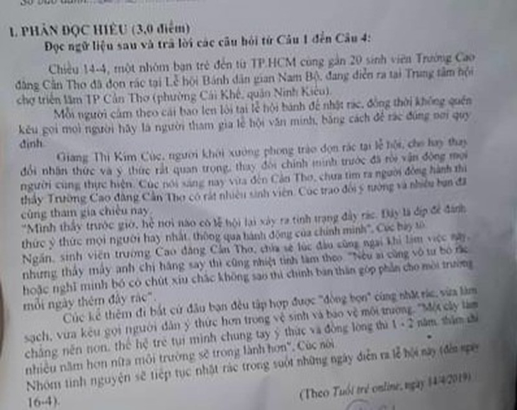 Nhóm bạn trẻ nhặt rác vào đề thi Văn lớp 11 - Ảnh 1.