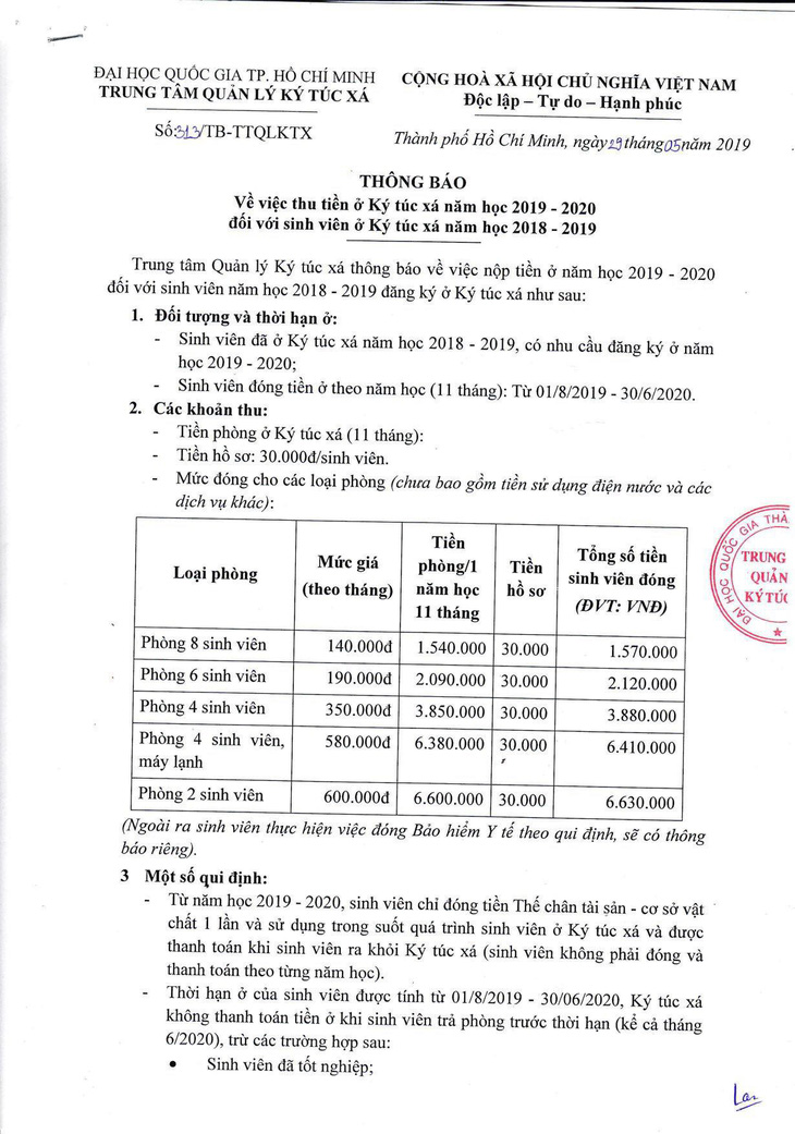 Ký túc xá ĐHQG TP.HCM thu tiền trước một năm, sinh viên bức xúc - Ảnh 2.