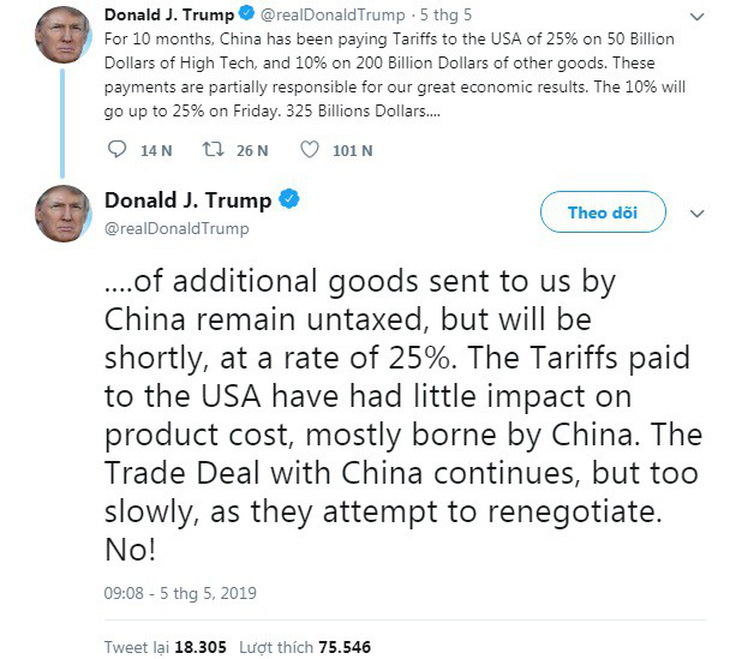 2 dòng tweet dậy sóng thương chiến Mỹ - Trung - Ảnh 2.