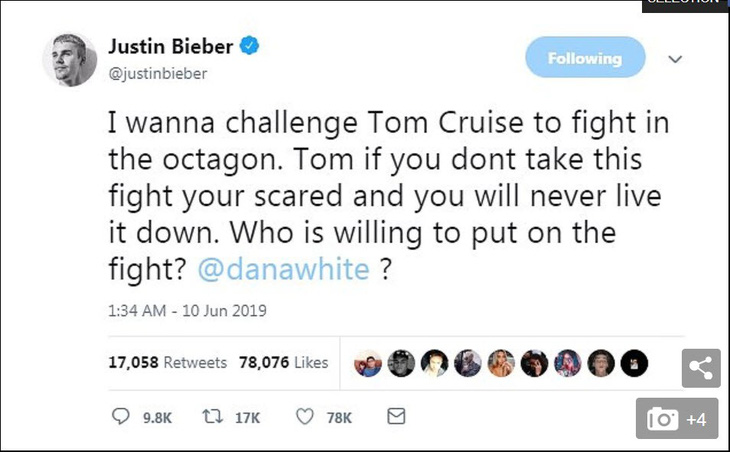 Justin Bieber thách Tom Cruise đấu võ tự do - Ảnh 2.