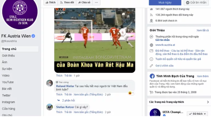 CĐV Austria Wien than trời vì trang Facebook bị dân mạng Việt tấn công - Ảnh 1.