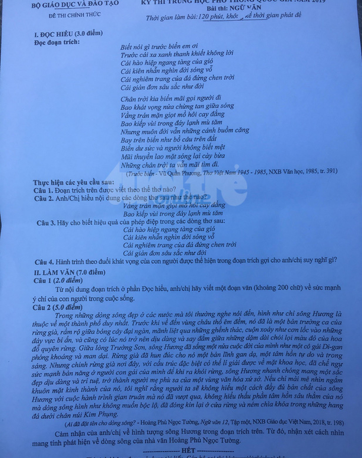 Thí sinh sợ 2 con sông, đề thi văn ra Ai đã đặt tên cho dòng sông - Ảnh 1.