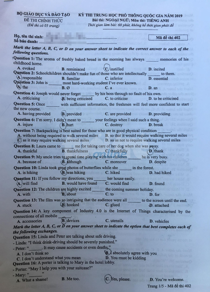 Mời bạn đọc xem đề tiếng Anh, tiếng Nhật THPT quốc gia 2019 - Ảnh 2.