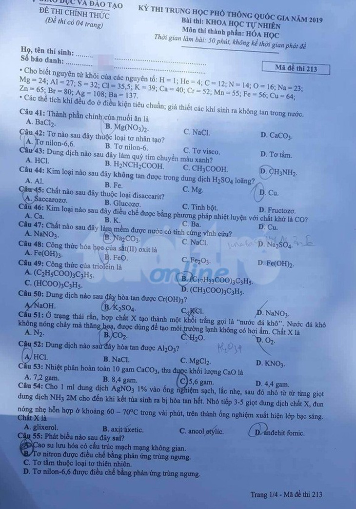 Đáp án môn hóa thi THPT quốc gia - Ảnh 4.