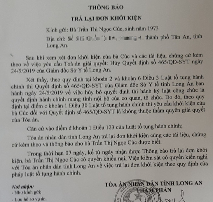 Tòa trả đơn kiện hủy bỏ quyết định kỷ luật vì quyết định mang tính nội bộ - Ảnh 1.