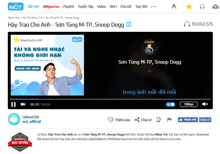 Hãy trao cho anh của Sơn Tùng M-TP lập kỷ lục 10 triệu lượt nghe trên NhacCuaTui - Ảnh 2.