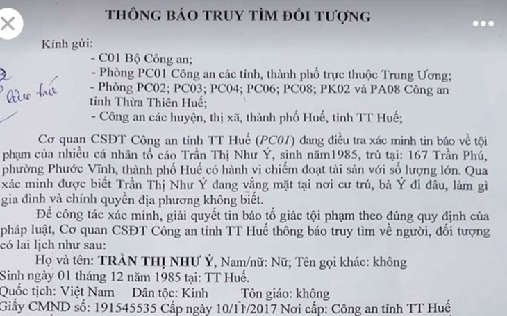 Truy tìm một phụ nữ nghi vay mượn hàng chục tỉ đồng rồi bỏ trốn