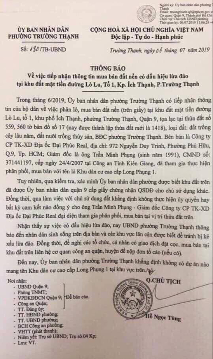 Cảnh báo lừa phân lô, bán nền ảo ở quận 9 TP.HCM - Ảnh 2.