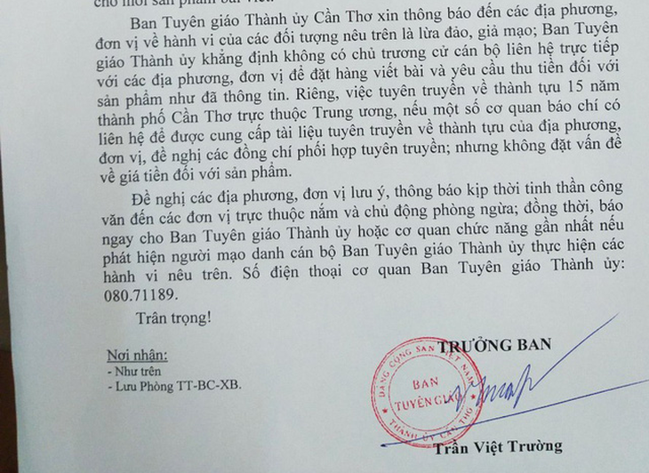 Giả cán bộ tuyên giáo viết bài tuyên truyền với giá 12 triệu - Ảnh 1.