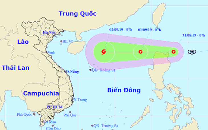 Áp thấp nhiệt đới đang vào Biển Đông, thành bão số 5 trong ngày 2-9