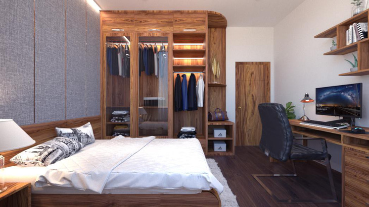 Căn hộ 3 phòng ngủ trở nên sang trọng, hiện đại hơn nhờ chất liệu gỗ tối màu - Ảnh 7.