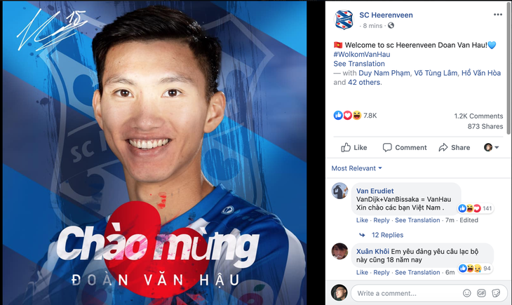 SC Heerenveen thông báo chào mừng Văn Hậu bằng tiếng Việt - Ảnh 1.