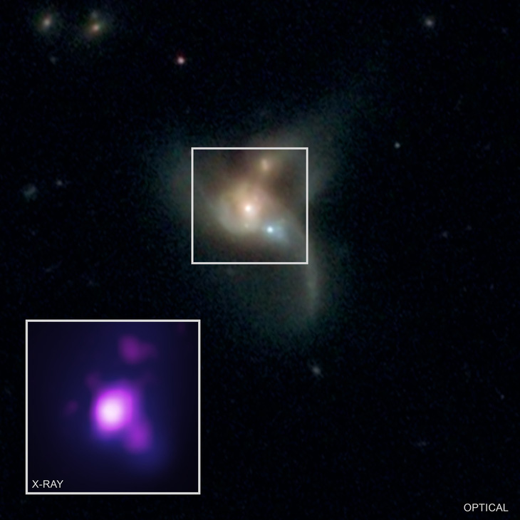 Lần đầu tiên phát hiện ba hố đen khổng lồ sau va chạm thiên hà - Ảnh 1.