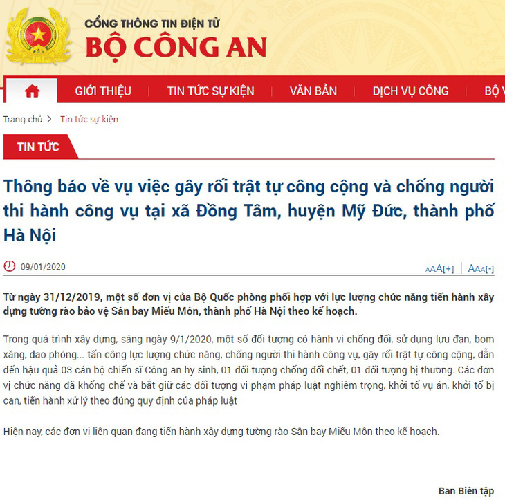 Bộ Công an thông tin về tình hình ở xã Đồng Tâm - Ảnh 1.