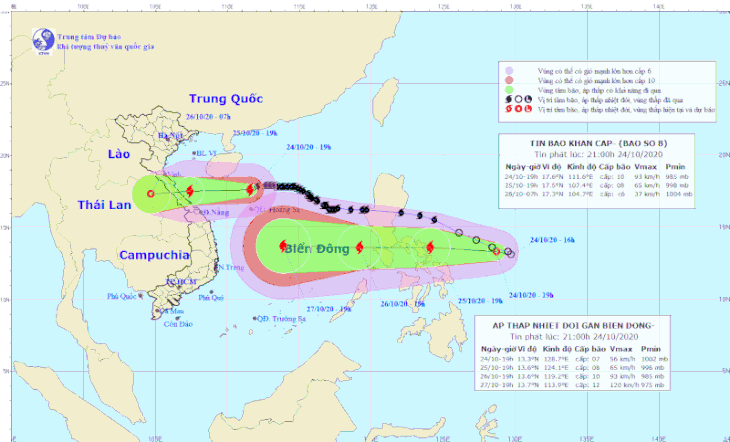 Bão số 8 hướng vào Hà Tĩnh - Quảng Trị, áp thấp nhiệt đới sắp thành bão đua theo vào Biển Đông - Ảnh 1.